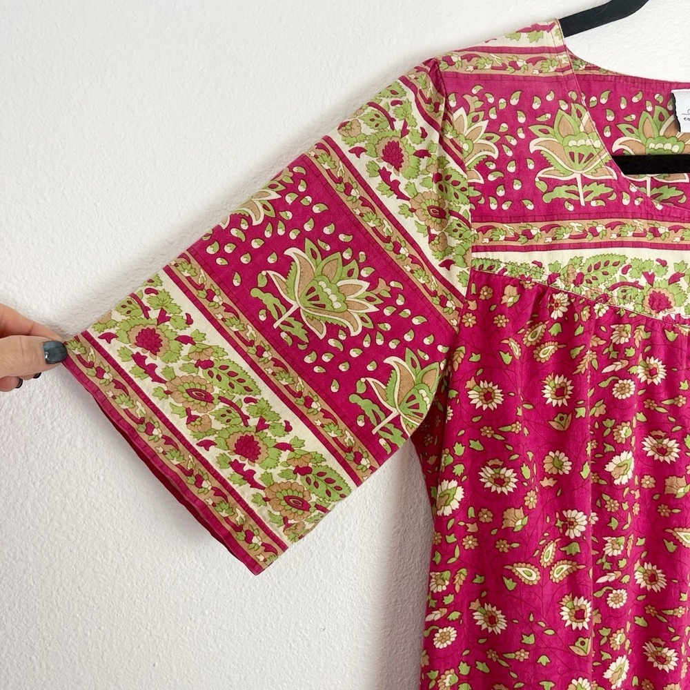 Vermont Country Store Dress S Pink Yellow Cotton Floral Muumuu Dress Housedress - Picture 4 of 10